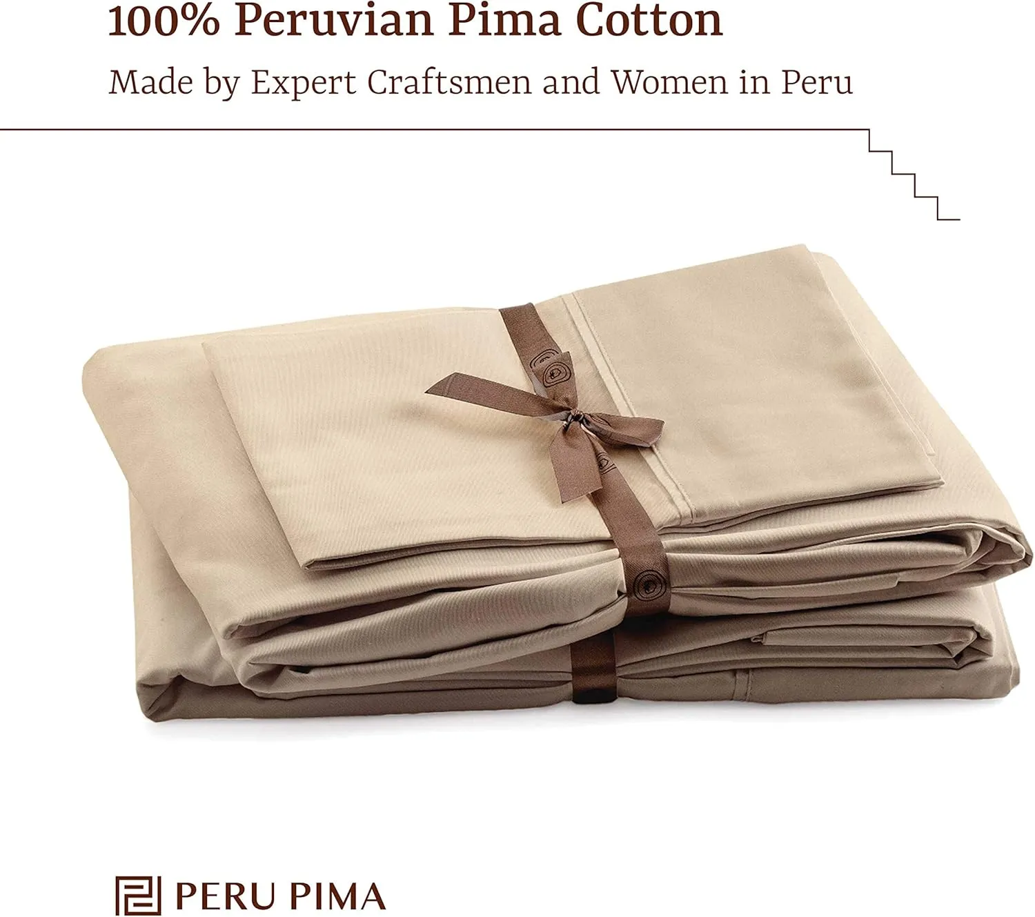 Peru Pima Bed Sheet Set – Full Size, 4 Pieces, 100% Peruvian Pima Cotton, Percale, 415 Thread Count, Cooling, Breathable & Soft, Hotel-Quality Bedding, Latte