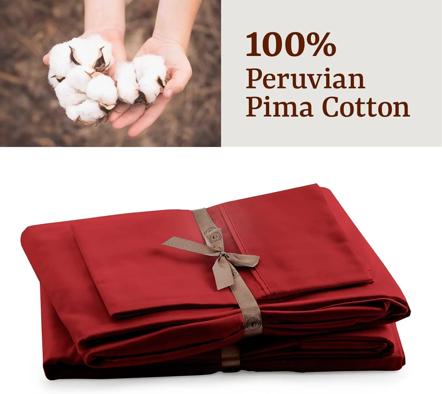 Peru Pima Bed Sheet Set – Twin Size, 3 Pieces, 100% Peruvian Pima Cotton, Percale, 415 Thread Count, Cooling, Breathable & Soft, Hotel-Quality Bedding, Burgundy