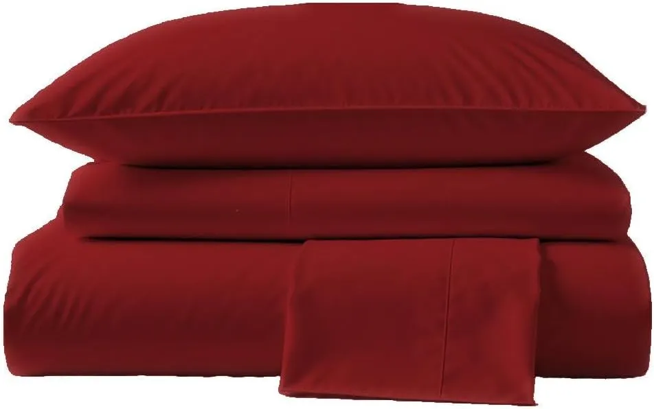 Peru Pima Bed Sheet Set – Twin Size, 3 Pieces, 100% Peruvian Pima Cotton, Percale, 415 Thread Count, Cooling, Breathable & Soft, Hotel-Quality Bedding, Burgundy