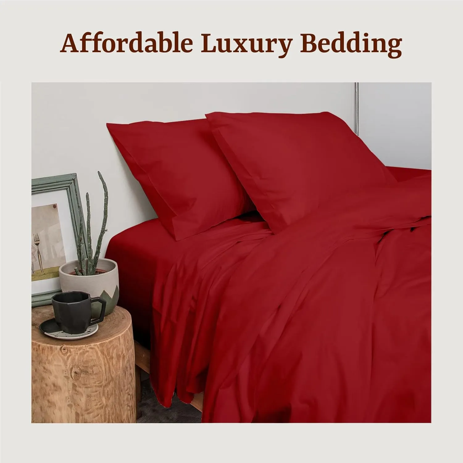 Peru Pima Bed Sheet Set – Twin Size, 3 Pieces, 100% Peruvian Pima Cotton, Percale, 415 Thread Count, Cooling, Breathable & Soft, Hotel-Quality Bedding, Burgundy