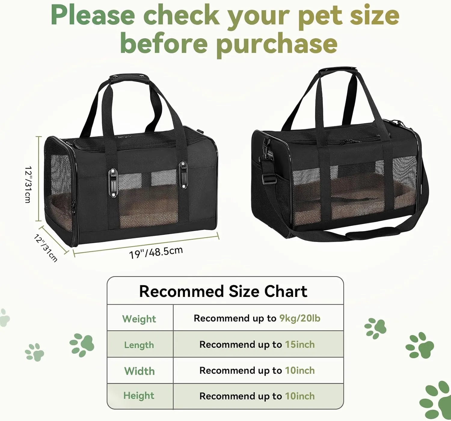 Petsfit 19x12x12 Pet Carrier for Large Cats (up to 20 lbs), Soft-Sided Small Dog Travel Carrier, Upgraded with Patented Buckle and Soft Padding, Ideal for Car Road Trips,Black