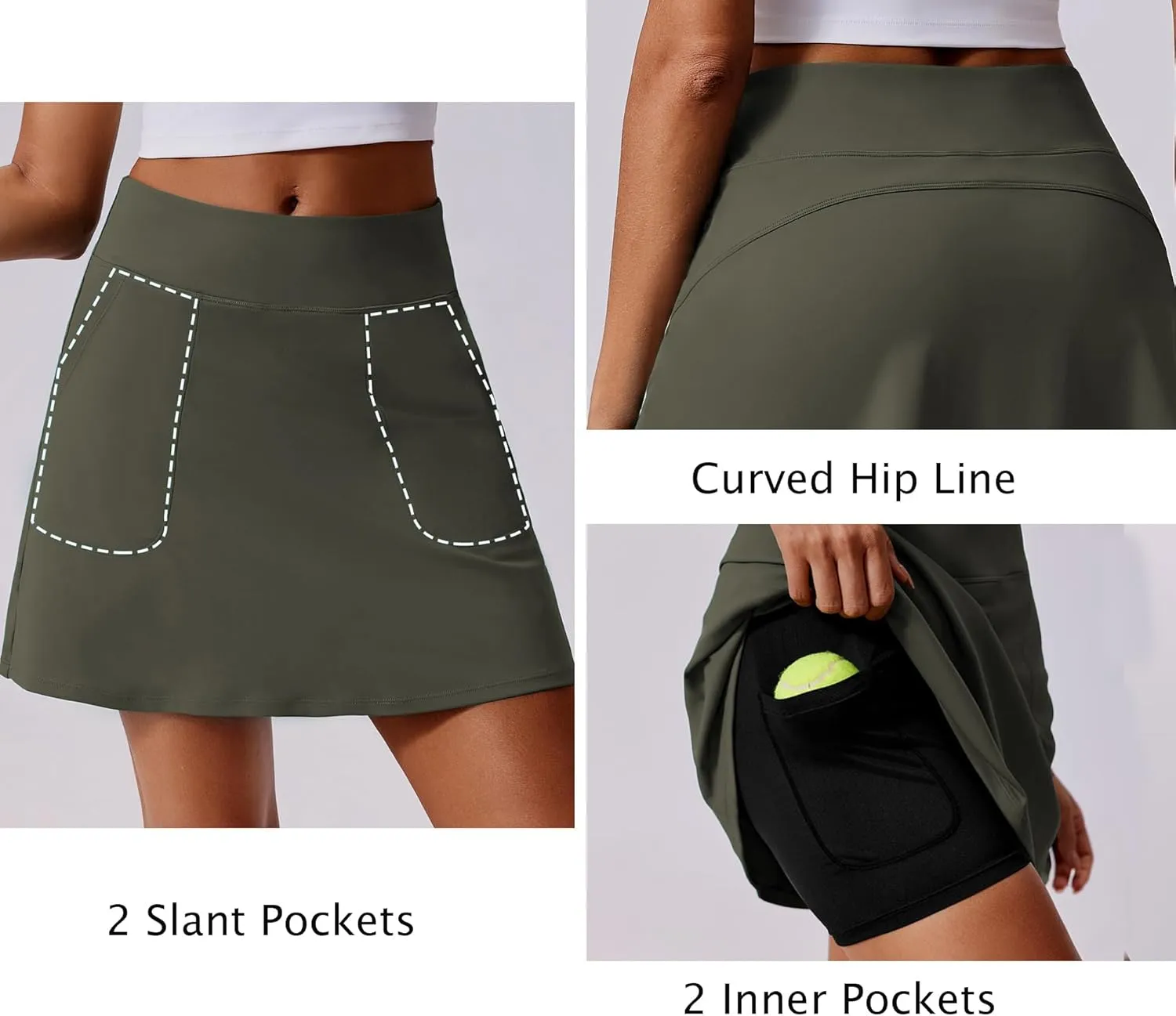 PINSPARK 18" Golf Skorts for Woman High Waisted Tennis Skirt UPF 50  Athletic Skort Skirts with 4 Pockets Workout Pickleball