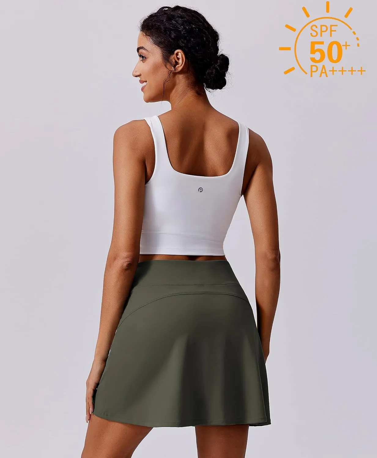 PINSPARK 18" Golf Skorts for Woman High Waisted Tennis Skirt UPF 50  Athletic Skort Skirts with 4 Pockets Workout Pickleball