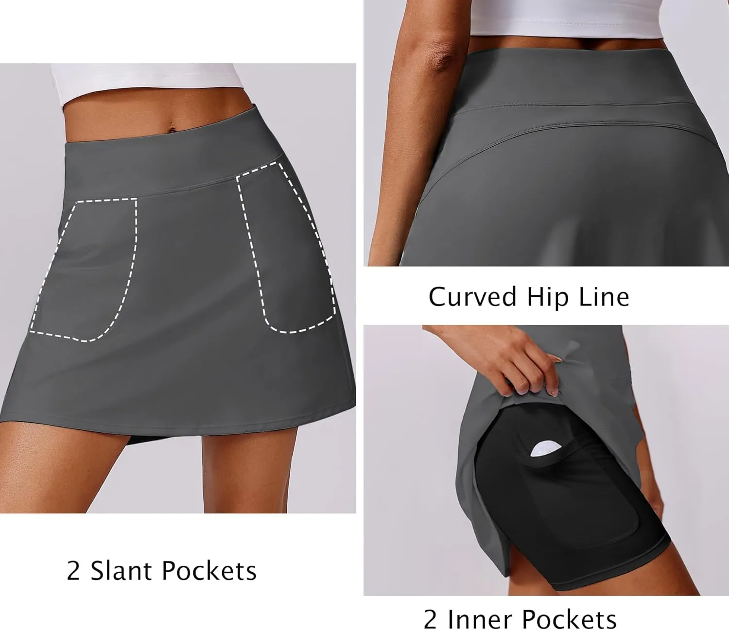 PINSPARK 18" Golf Skorts for Woman High Waisted Tennis Skirt UPF 50  Athletic Skort Skirts with 4 Pockets Workout Pickleball