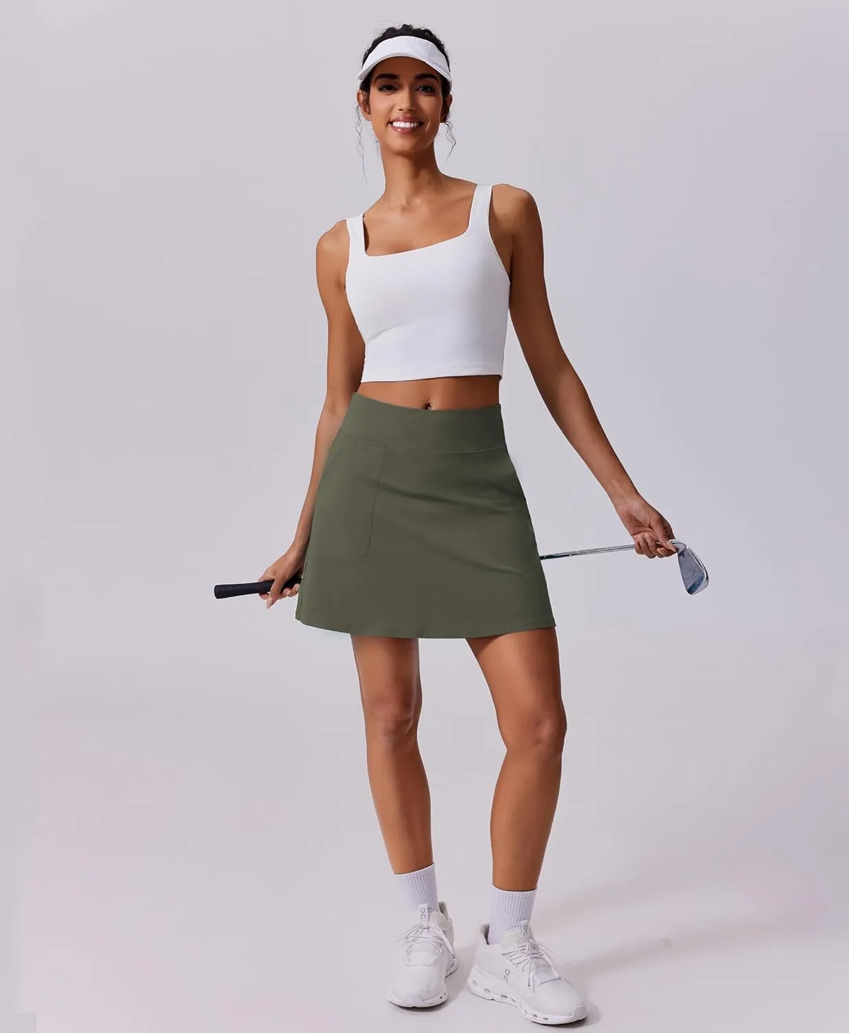 PINSPARK 18" Golf Skorts for Woman High Waisted Tennis Skirt UPF 50  Athletic Skort Skirts with 4 Pockets Workout Pickleball