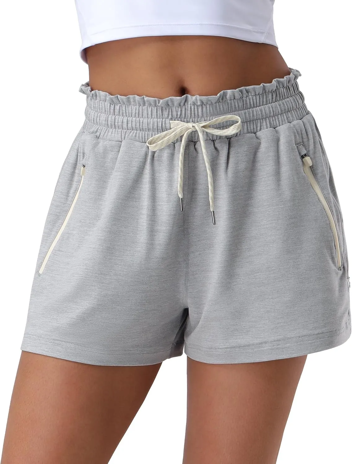 Pioneer Camp Women's Sweat Shorts with 2 Zipper Pockets High Waist Athletic Shorts Workout Running Casual Gym Lounge