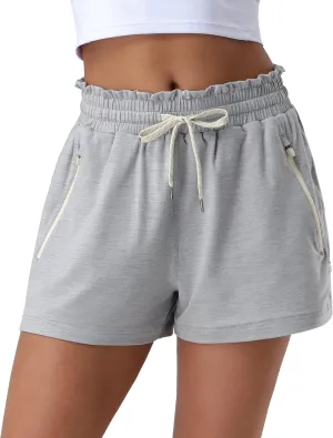 Pioneer Camp Women's Sweat Shorts with 2 Zipper Pockets High Waist Athletic Shorts Workout Running Casual Gym Lounge