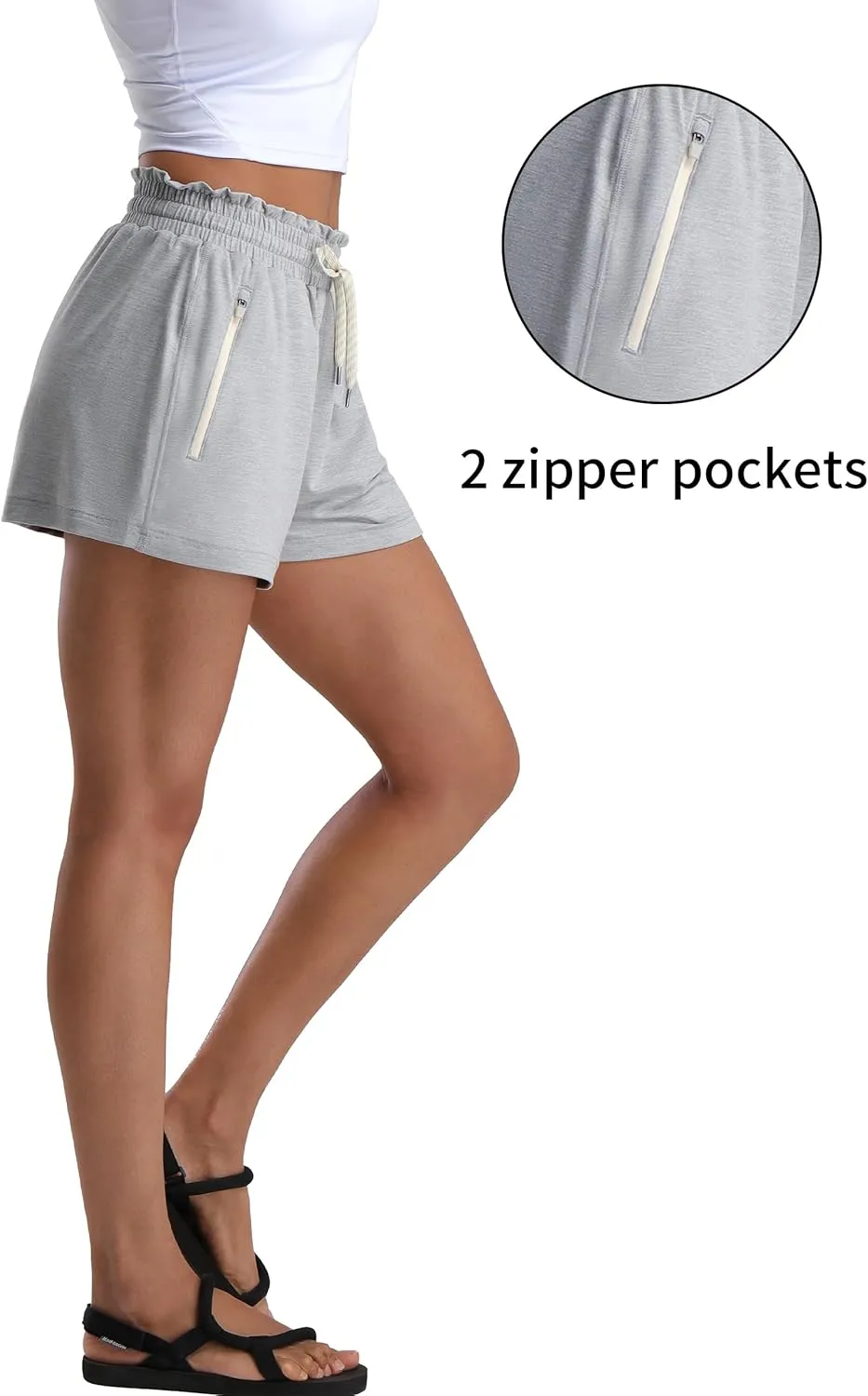 Pioneer Camp Women's Sweat Shorts with 2 Zipper Pockets High Waist Athletic Shorts Workout Running Casual Gym Lounge