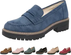 Platform Loafers for Women Suede Penny Loafer Comfort Driving Moccasins Casual Slip-Ons Flats Fashion Business Work Shoes