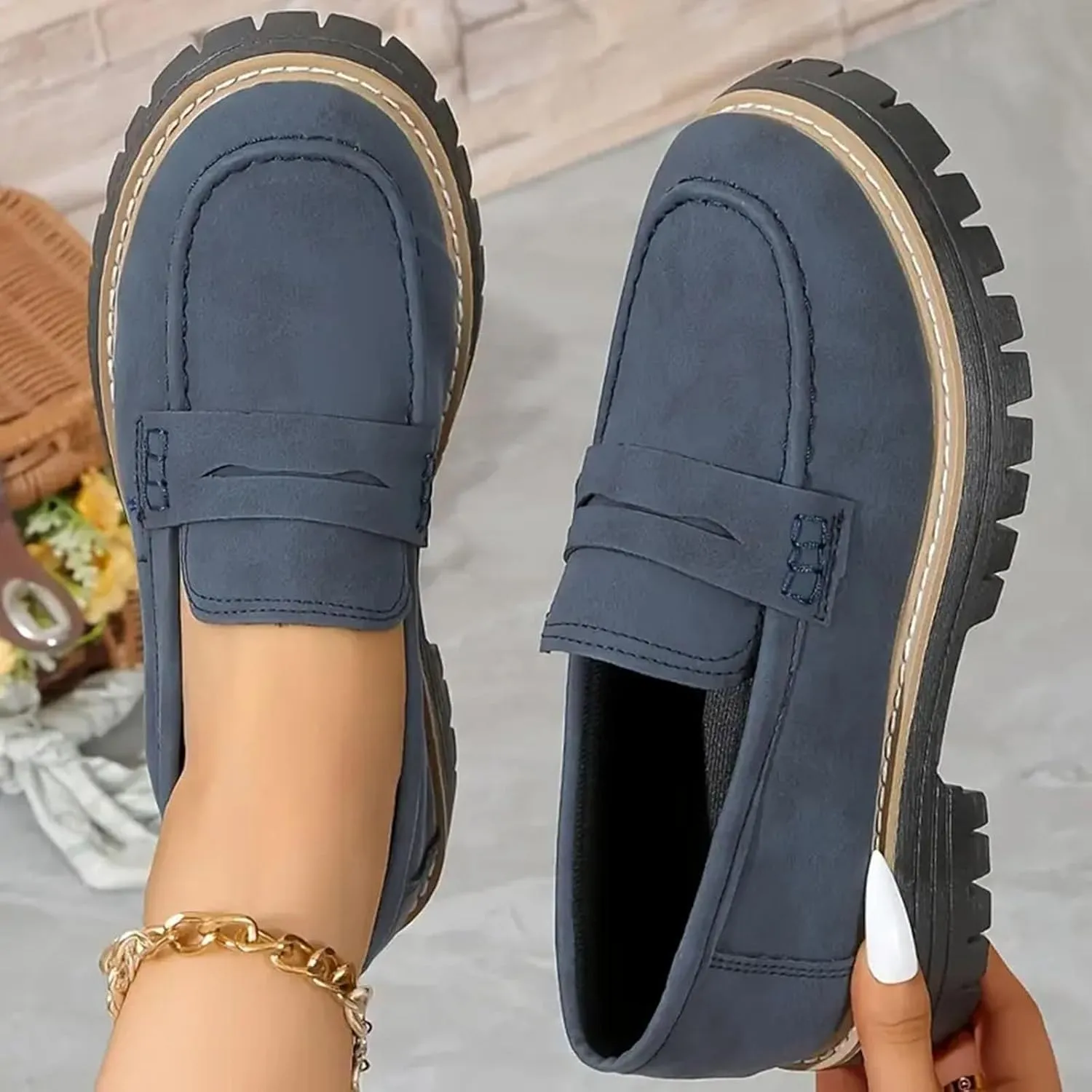Platform Loafers for Women Suede Penny Loafer Comfort Driving Moccasins Casual Slip-Ons Flats Fashion Business Work Shoes