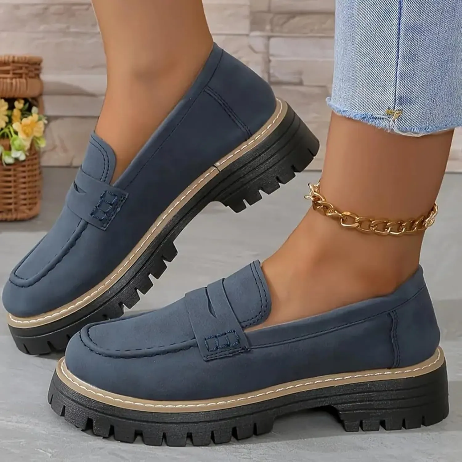 Platform Loafers for Women Suede Penny Loafer Comfort Driving Moccasins Casual Slip-Ons Flats Fashion Business Work Shoes