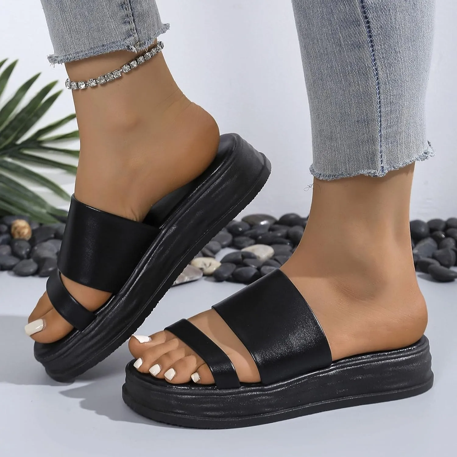 Platform Sandals Womens Summer Thick Sole Sandal Shoes Cute Lightweight Chunky Slides with Comfort Flatform Slides