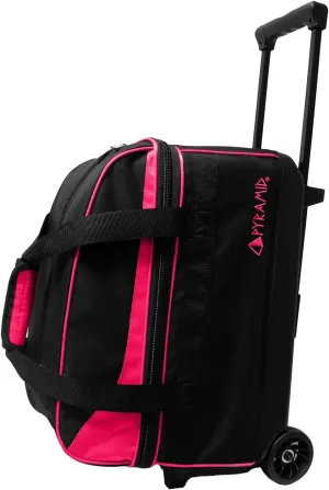 Pyramid Prime Double Roller 2 Ball Bowling Bag with Large Separate Compartment for Bowling Shoes (Up To US Mens Size 16) or Accessories, Locking Handle - Extends to 40"