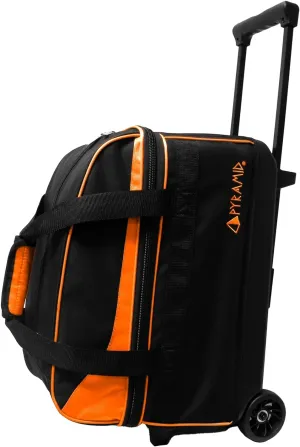 Pyramid Prime Double Roller 2 Ball Bowling Bag with Large Separate Compartment for Bowling Shoes (Up To US Mens Size 16) or Accessories, Locking Handle - Extends to 40"