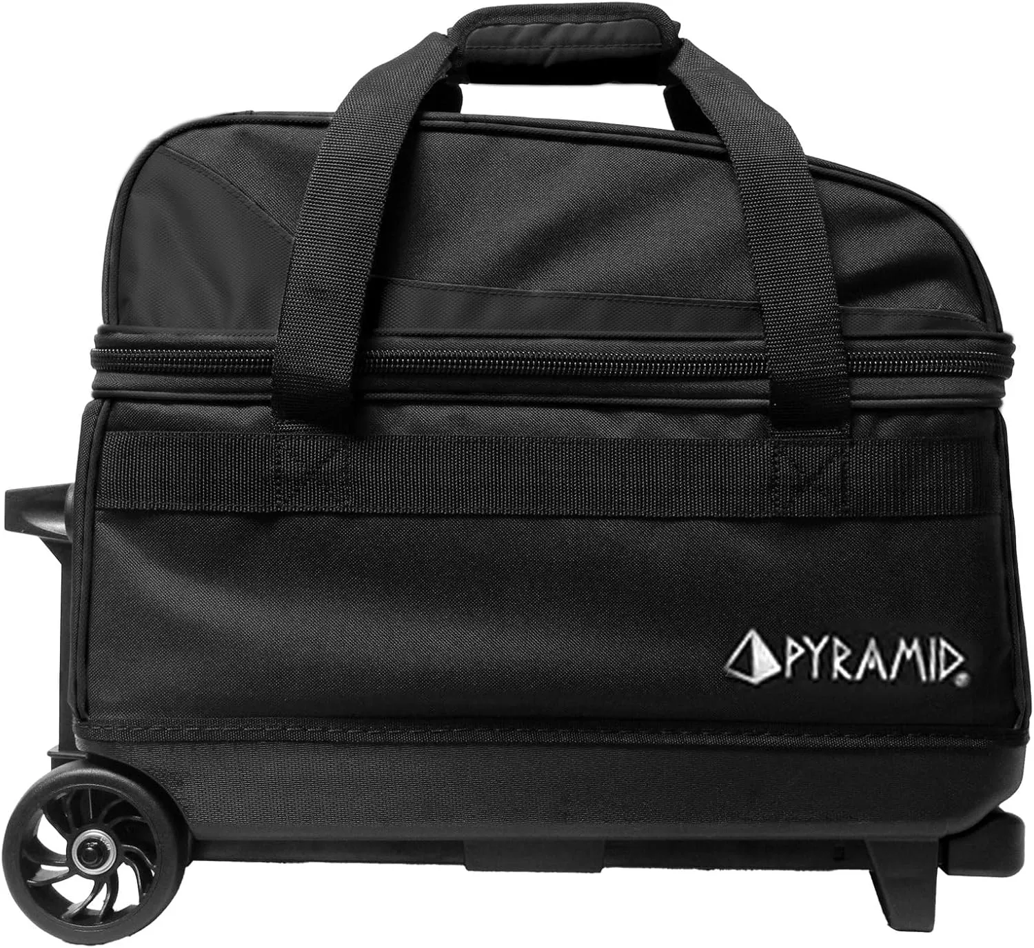Pyramid Prime Double Roller 2 Ball Bowling Bag with Large Separate Compartment for Bowling Shoes (Up To US Mens Size 16) or Accessories, Locking Handle - Extends to 40"