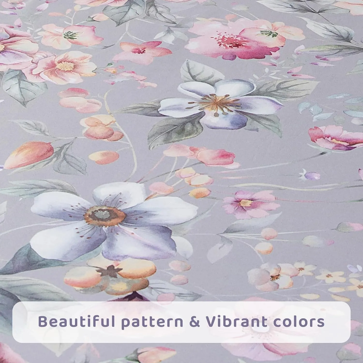 QSH Gray Floral Sheets Queen Size，Egyptian Cotton Sheets Queen Size Set Luxury Silk Feel Flowers Botanical Pattern Printed Bedding Sheet Extra Soft and Breathable 17.5" Deep Pockets Bed Sheet 4pcs