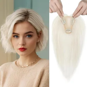 REECHO Human Hair Topper, 10 Inch Hair Toppers for Women Real Human Hair, Real Human Wiglet Adding Targeted Coverage for Thinning Hair, White Blonde