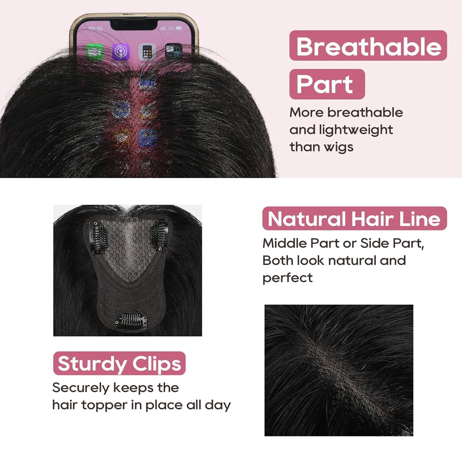 REECHO Human Hair Topper, 10 Inch Hair Toppers for Women Real Human Hair, Real Human Wiglet Adding Targeted Coverage for Thinning Hair, White Blonde