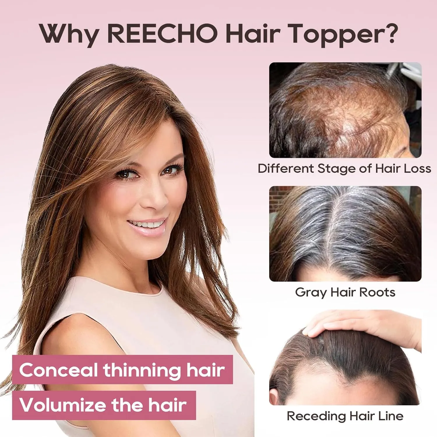 REECHO Human Hair Topper, 10 Inch Hair Toppers for Women Real Human Hair, Real Human Wiglet Adding Targeted Coverage for Thinning Hair, White Blonde