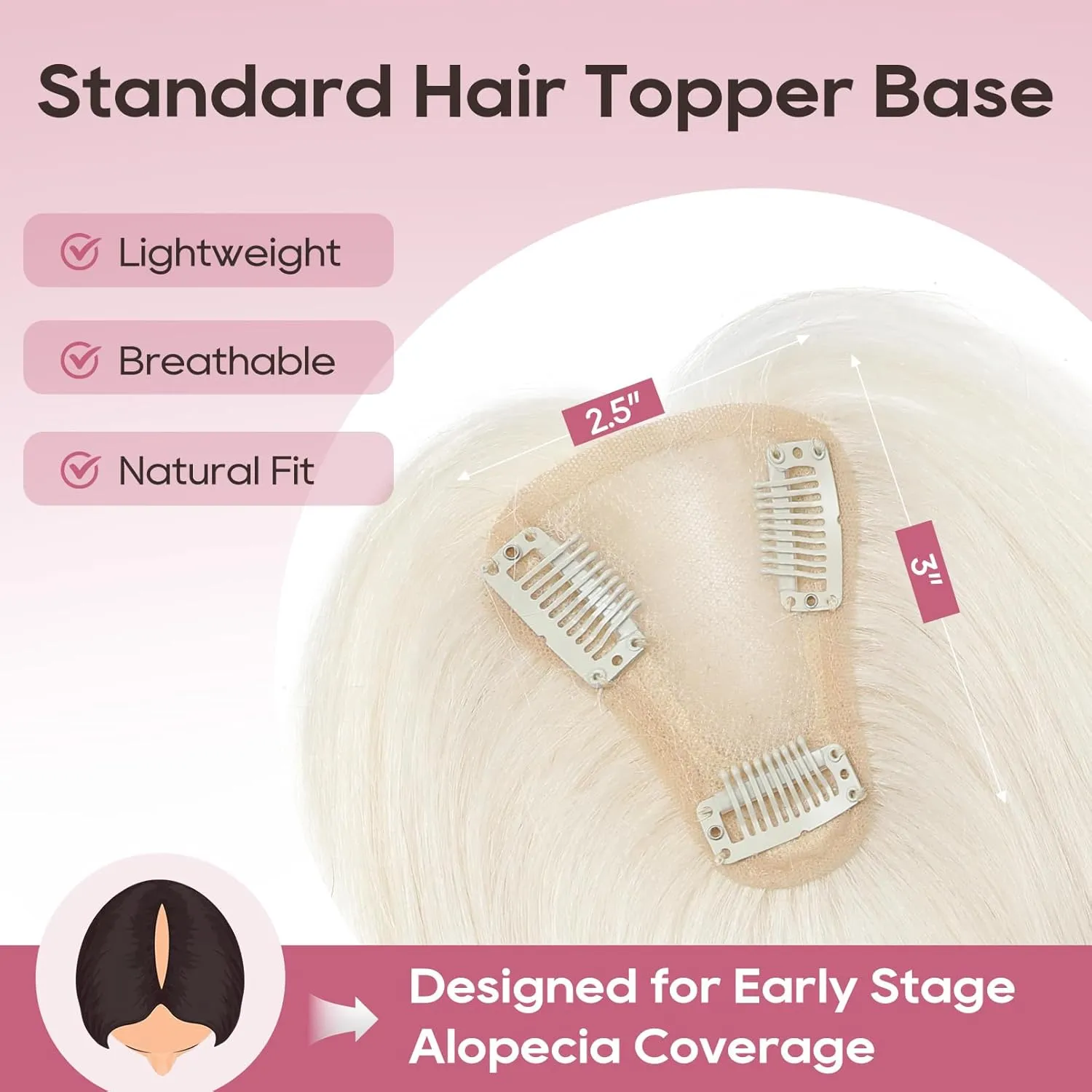 REECHO Human Hair Topper, 10 Inch Hair Toppers for Women Real Human Hair, Real Human Wiglet Adding Targeted Coverage for Thinning Hair, White Blonde