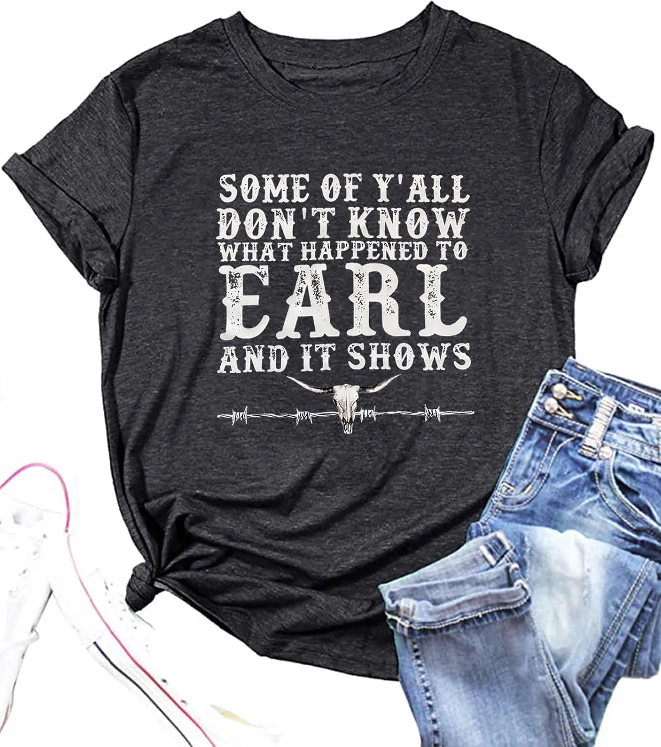 Retro Steer Skull Western T-Shirt Women Vintage Country Music Shirt Cute Cowgirl Graphic Cowboy Tees Tops