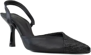 RF ROOM OF FASHION Women's Pointed Toe Slingback Mule Kitten Heel Pumps, Buckle Crystal Jeweled Design, Mary Jane Style
