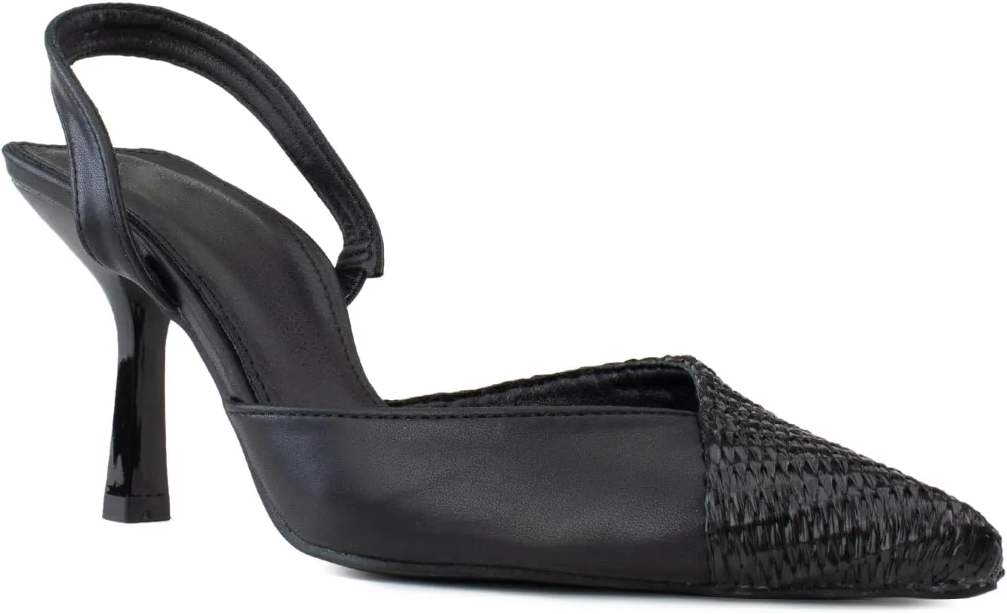 RF ROOM OF FASHION Women's Pointed Toe Slingback Mule Kitten Heel Pumps, Buckle Crystal Jeweled Design, Mary Jane Style