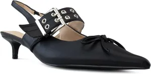 RF ROOM OF FASHION Women's Pointed Toe Slingback Mule Kitten Heel Pumps, Buckle Crystal Jeweled Design, Mary Jane Style
