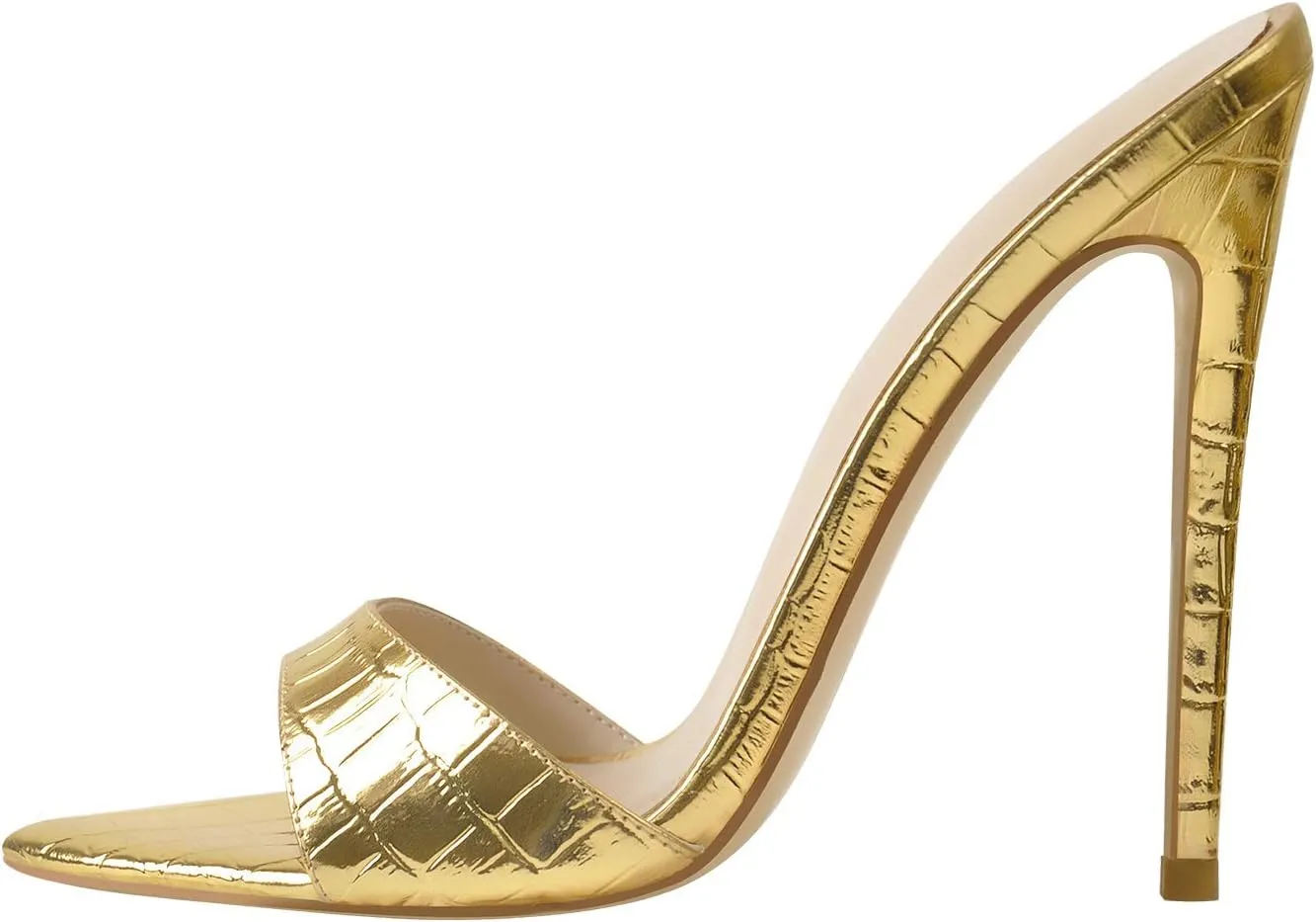 richealnini Mules Heels for Women Slip On Stiletto High Heels Sexy Pointed Toe Slide Sandals