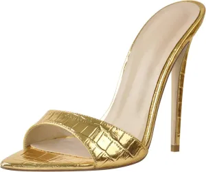 richealnini Mules Heels for Women Slip On Stiletto High Heels Sexy Pointed Toe Slide Sandals