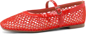 Rihero Mesh Ballet Flats for Women Comfortable Square Toe Ballerina Flats Buckle Strap Casual Fishnet Flat Shoes