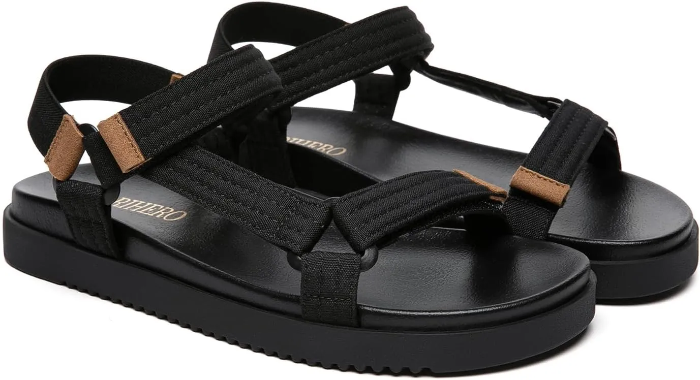 Rihero Women's Flat Sandals Comfortable Open Toe Adjustable Strap Walking Footbed Sandals