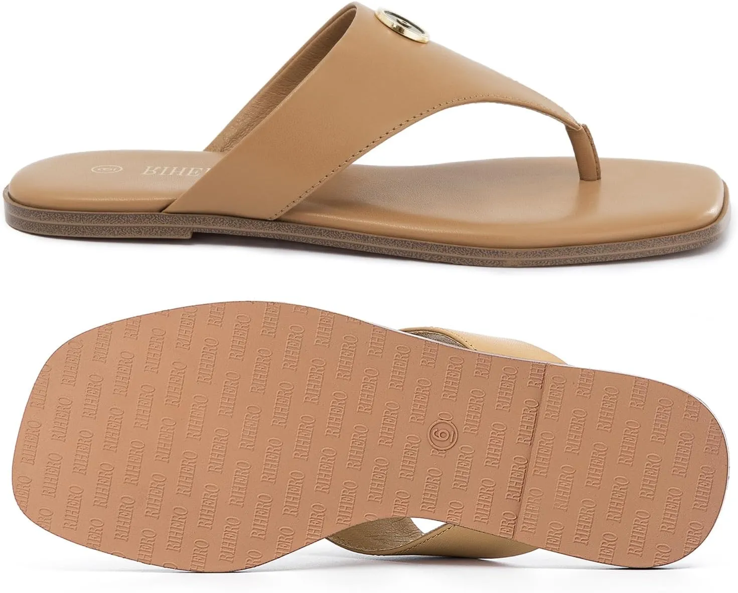 Rihero Women's Flip Flops Square Toe Thong Flat Sandals Summer Comfortable Slip On Beach Slide Sandals