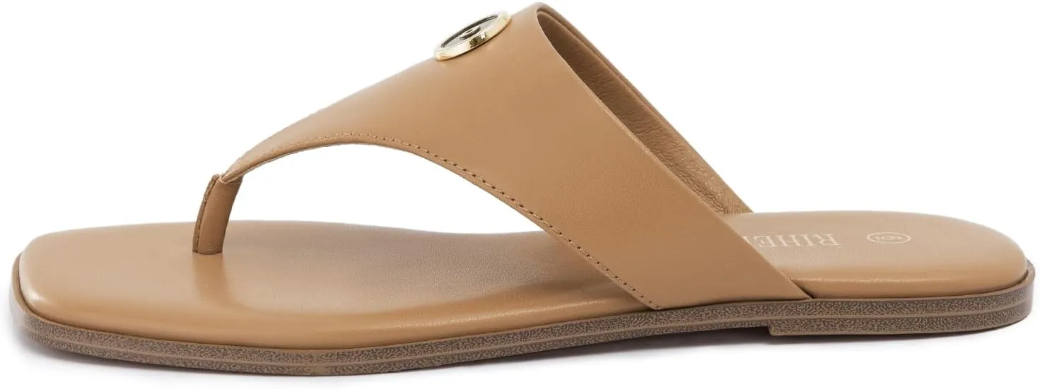 Rihero Women's Flip Flops Square Toe Thong Flat Sandals Summer Comfortable Slip On Beach Slide Sandals