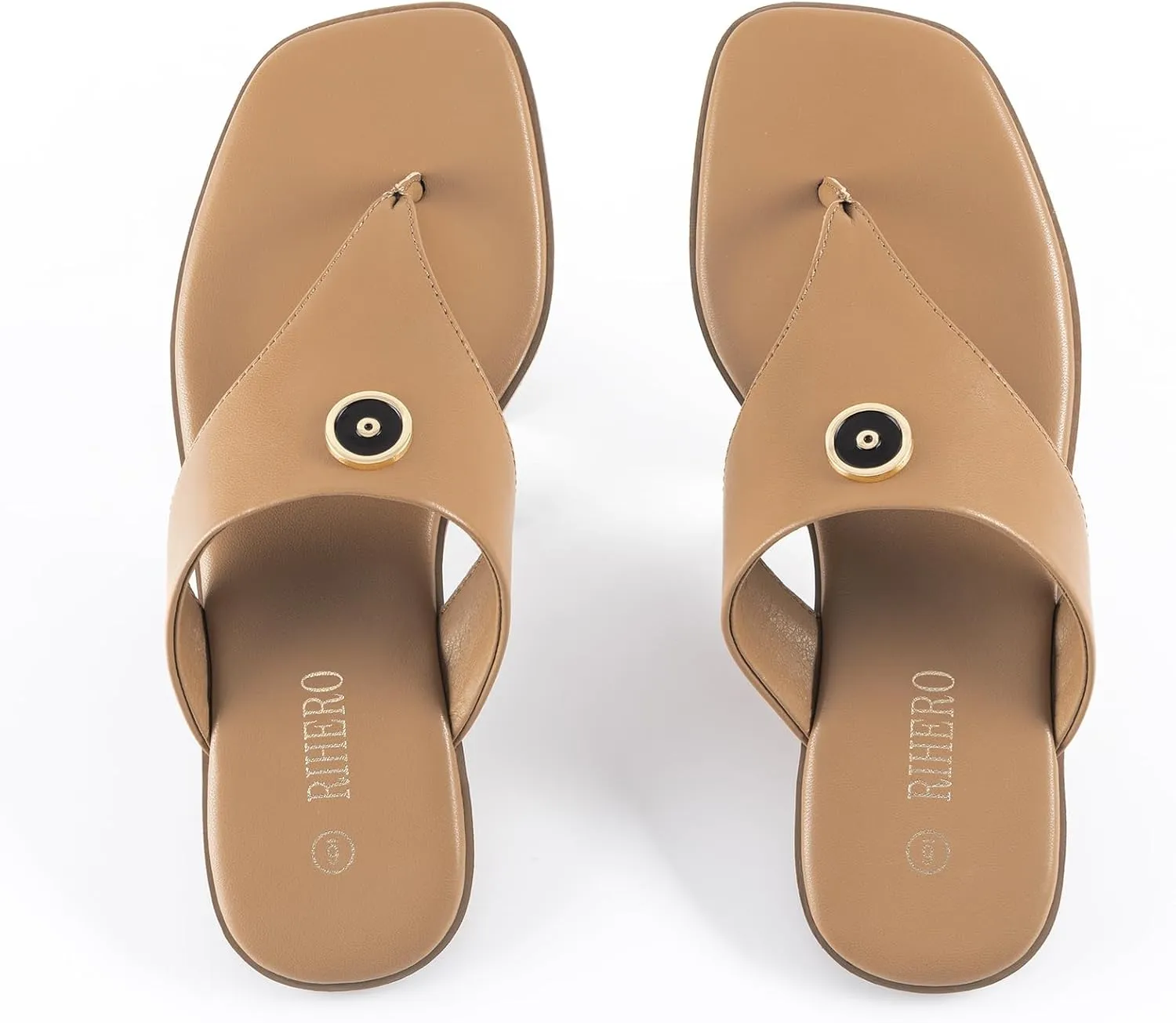 Rihero Women's Flip Flops Square Toe Thong Flat Sandals Summer Comfortable Slip On Beach Slide Sandals