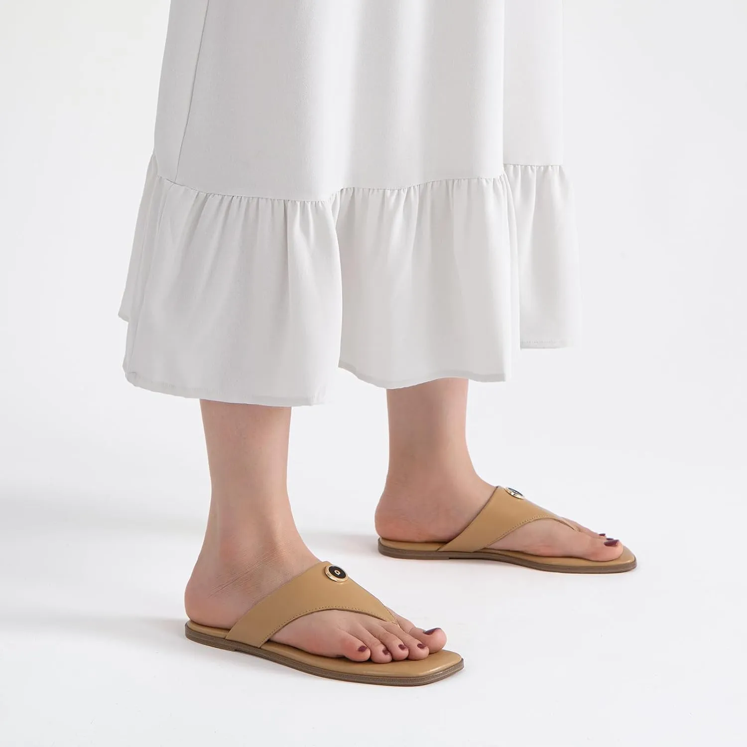 Rihero Women's Flip Flops Square Toe Thong Flat Sandals Summer Comfortable Slip On Beach Slide Sandals