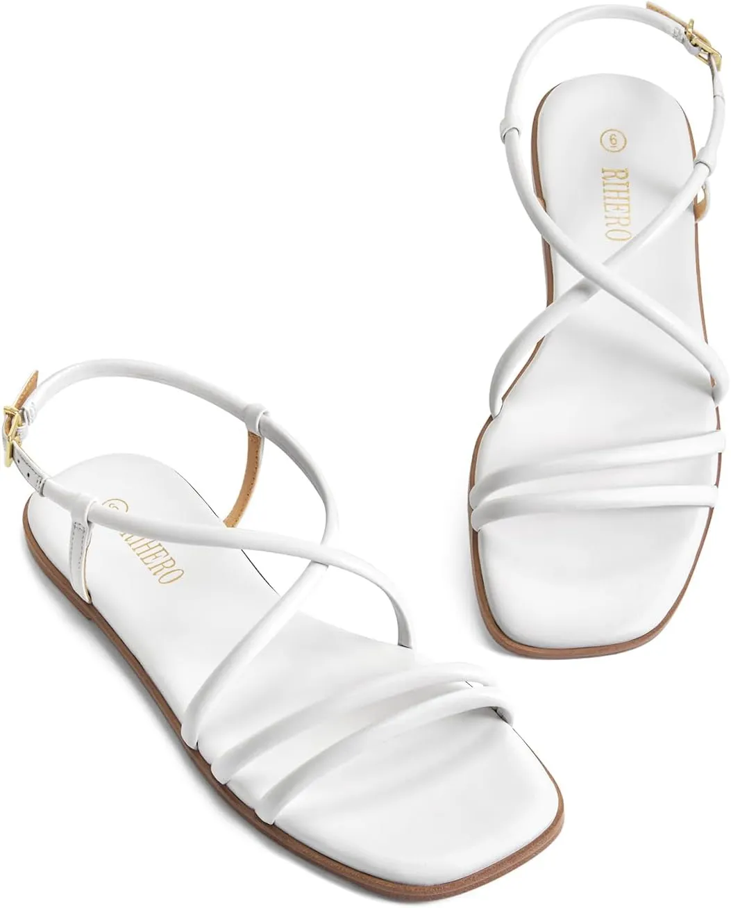 Rihero Women's Strappy Flat Sandals Summer Lace Up Open Toe Comfortable Slip-On Ankle Strap Sandals