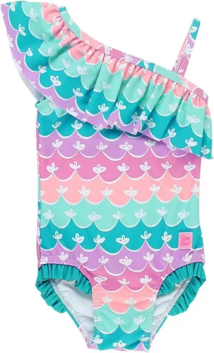 RuffleButts Mermaid One Shoulder Ruffle One Piece - 12-18m