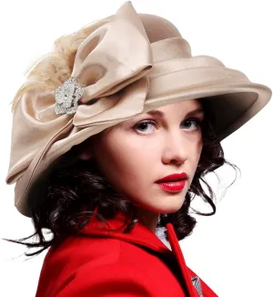 Ruphedy Womens Wool Felt Hats Wide Brim Derby Church Dress Hat for Fall Winter 1920s