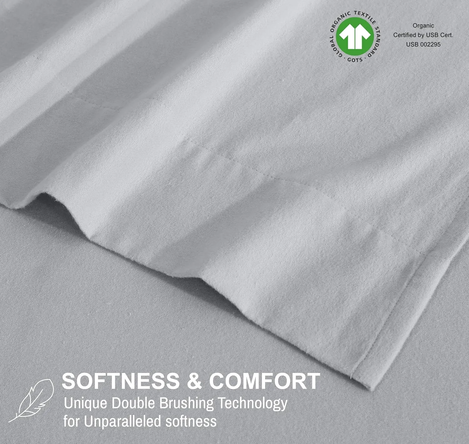 RUVANTI Organic Flannel Sheets Full Size - 100% Cotton Double Brushed Bed Sheet Set - Deep Pocket 16 Inches - All Seasons Breathable, Extra Soft, Warm & Cozy - 4 Pieces - Light Grey
