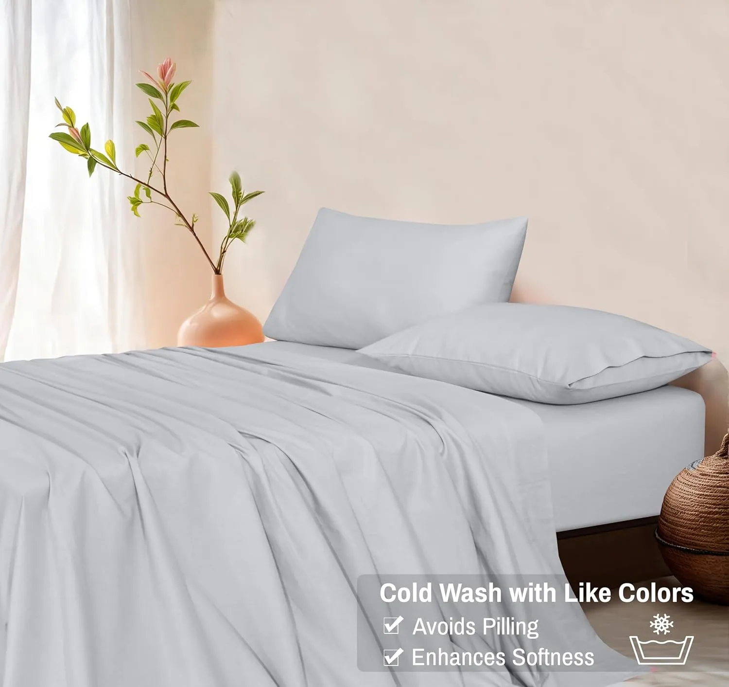 RUVANTI Organic Flannel Sheets Full Size - 100% Cotton Double Brushed Bed Sheet Set - Deep Pocket 16 Inches - All Seasons Breathable, Extra Soft, Warm & Cozy - 4 Pieces - Light Grey