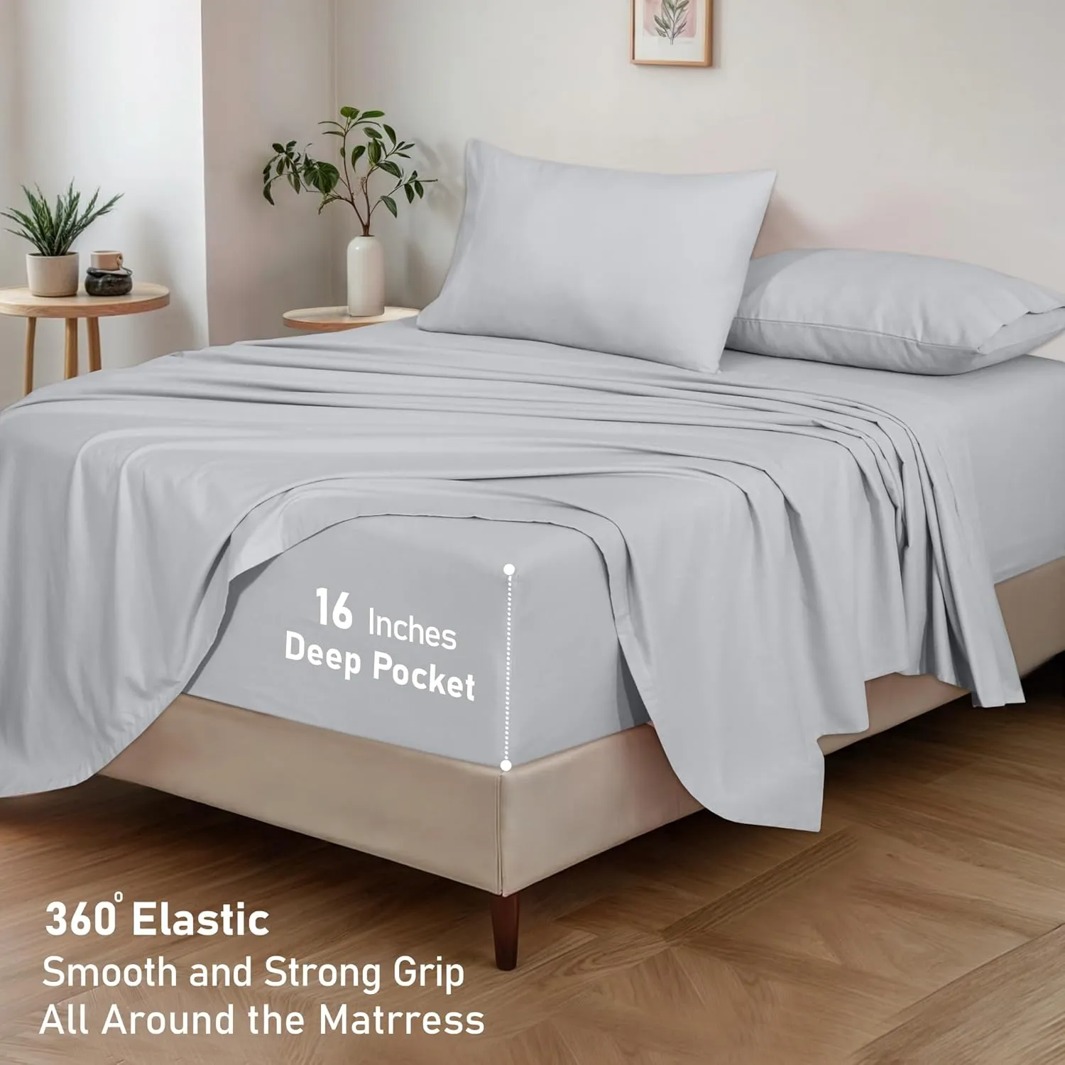 RUVANTI Organic Flannel Sheets Full Size - 100% Cotton Double Brushed Bed Sheet Set - Deep Pocket 16 Inches - All Seasons Breathable, Extra Soft, Warm & Cozy - 4 Pieces - Light Grey