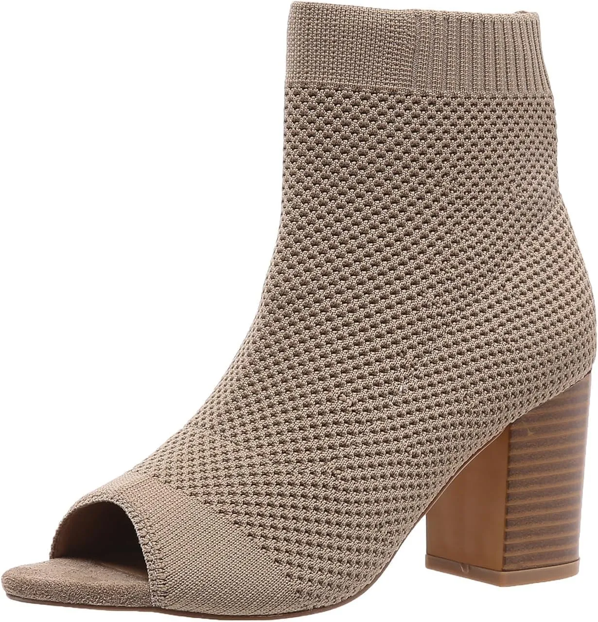 SACFOF Peep Toe Booties for Women Knit Pointed Toe Chunky Block Heels Breathable Sandals Summer Casual Slip On Dress Sock Booties US5-11