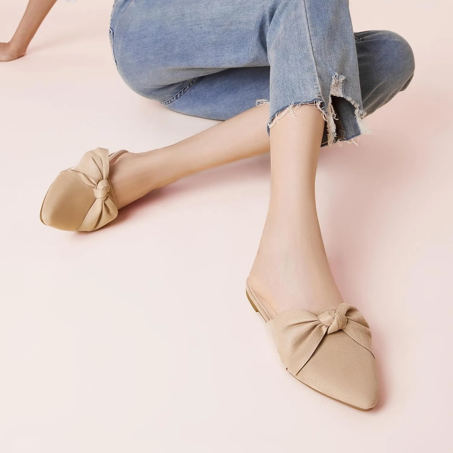 SANDALUP Mules for Woman, Women's Mules, Closed Pointed Toe Backless Loafer Shoes, Cute Bow Women's Mules, Slip On Mules Flats Shoes for Work Business Casual Shoes