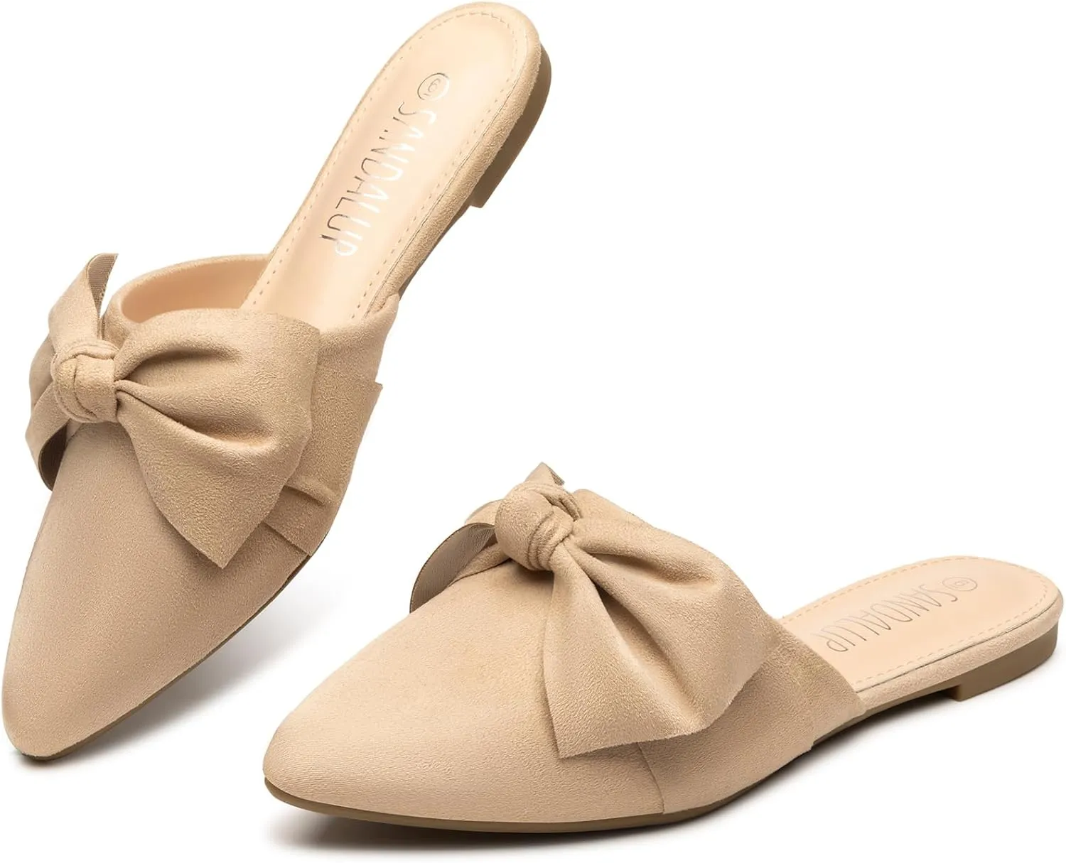 SANDALUP Mules for Woman, Women's Mules, Closed Pointed Toe Backless Loafer Shoes, Cute Bow Women's Mules, Slip On Mules Flats Shoes for Work Business Casual Shoes