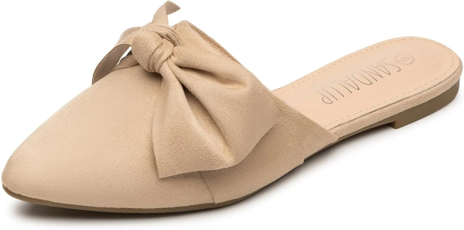 SANDALUP Mules for Woman, Women's Mules, Closed Pointed Toe Backless Loafer Shoes, Cute Bow Women's Mules, Slip On Mules Flats Shoes for Work Business Casual Shoes