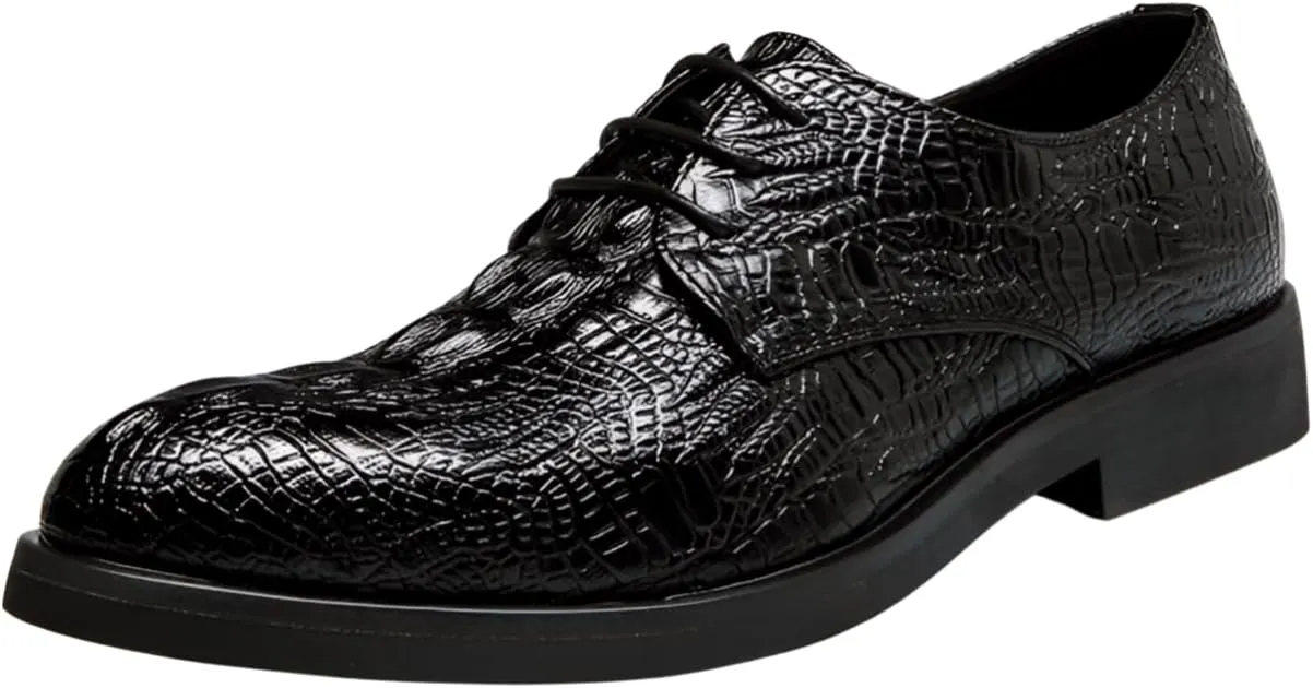 Santimon Men's Alligator Print Leather Lace Up Oxford Shoes Classic Modern Formal Dress Shoes Wedding Shoes