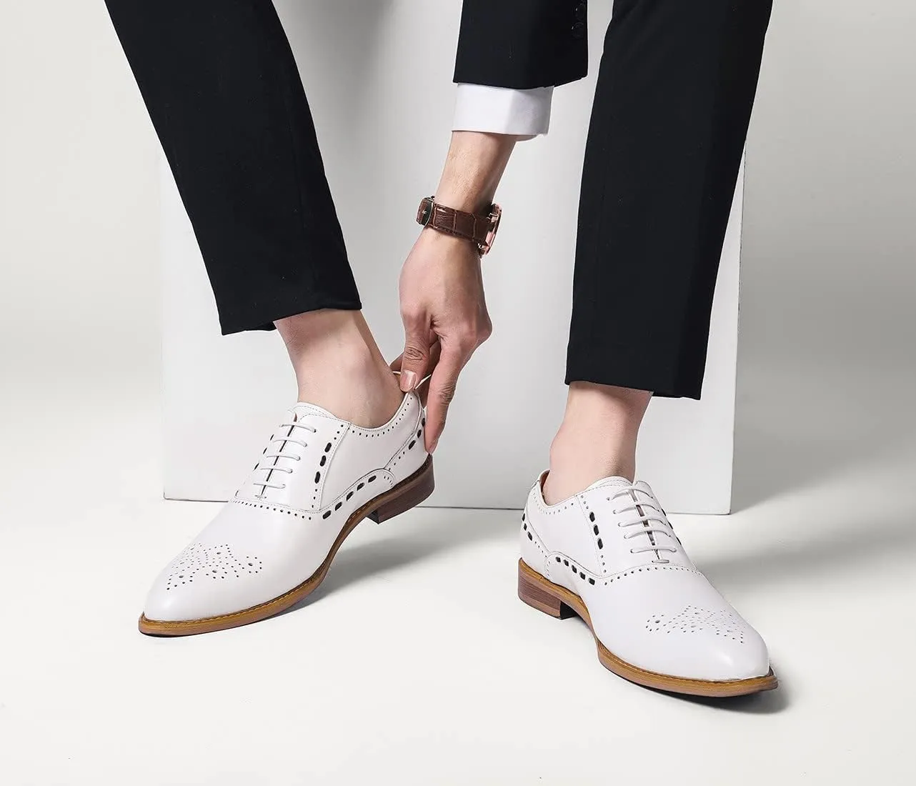 Santimon Men's Derby Oxfords Dress Wing Tip Lace-up Classic Genuine Leather Brogue Shoes Formal