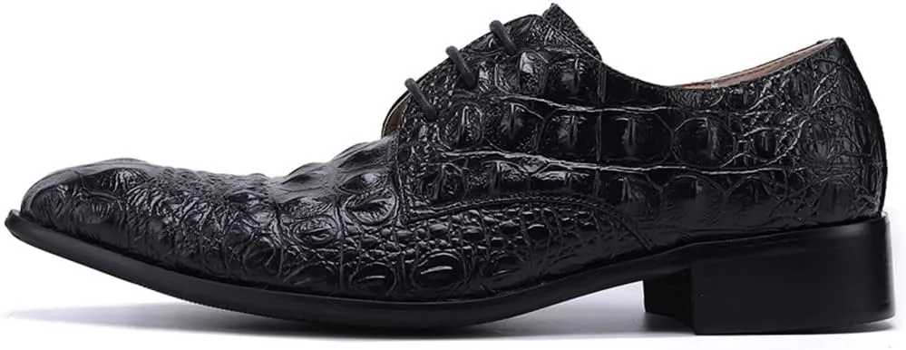 Santimon Mens Dress Oxfords Pointed Toe Genuine Leather Comfortable Fashion Crocodile Print Casual Slip-on Party Wedding Business Shoes