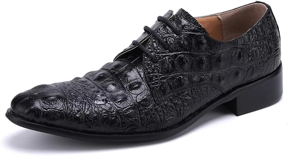 Santimon Mens Dress Oxfords Pointed Toe Genuine Leather Comfortable Fashion Crocodile Print Casual Slip-on Party Wedding Business Shoes